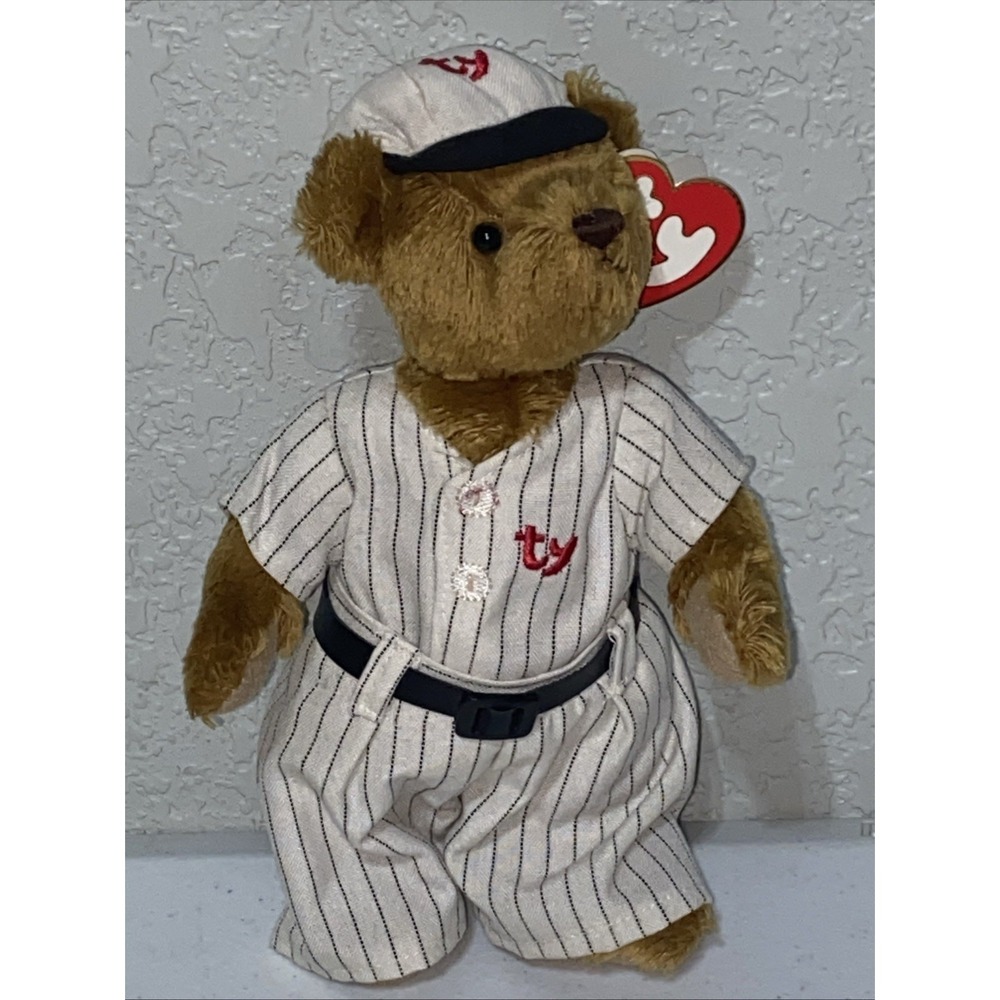 VTG Ty Beanie Bear Cooper The Baseball Bear 2000 Retired Babe Yankees Jointed